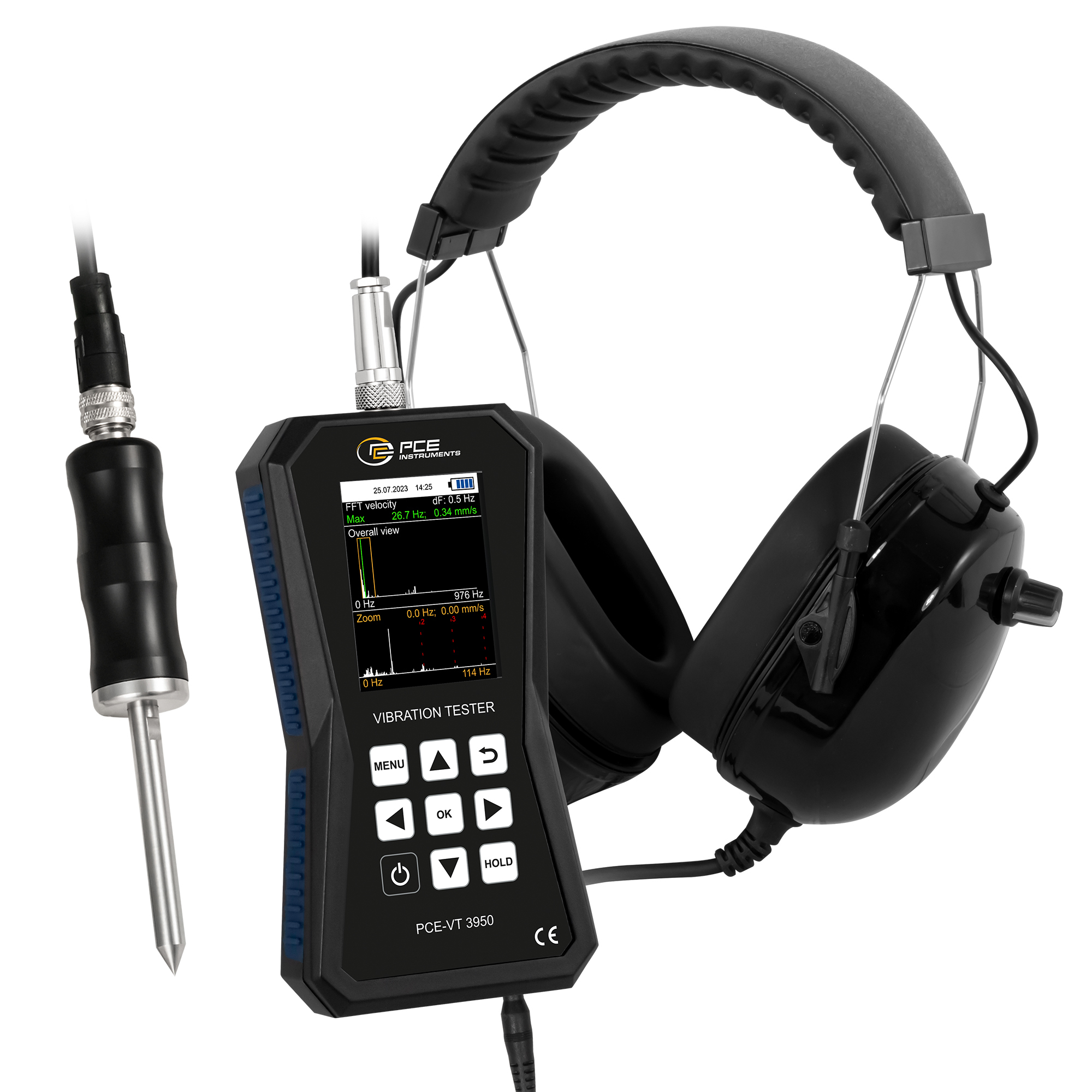 PCE Vibration Meter — RMS, Peak, Peak-Peak, Crest Factor, Model# PCE-VT 3950S